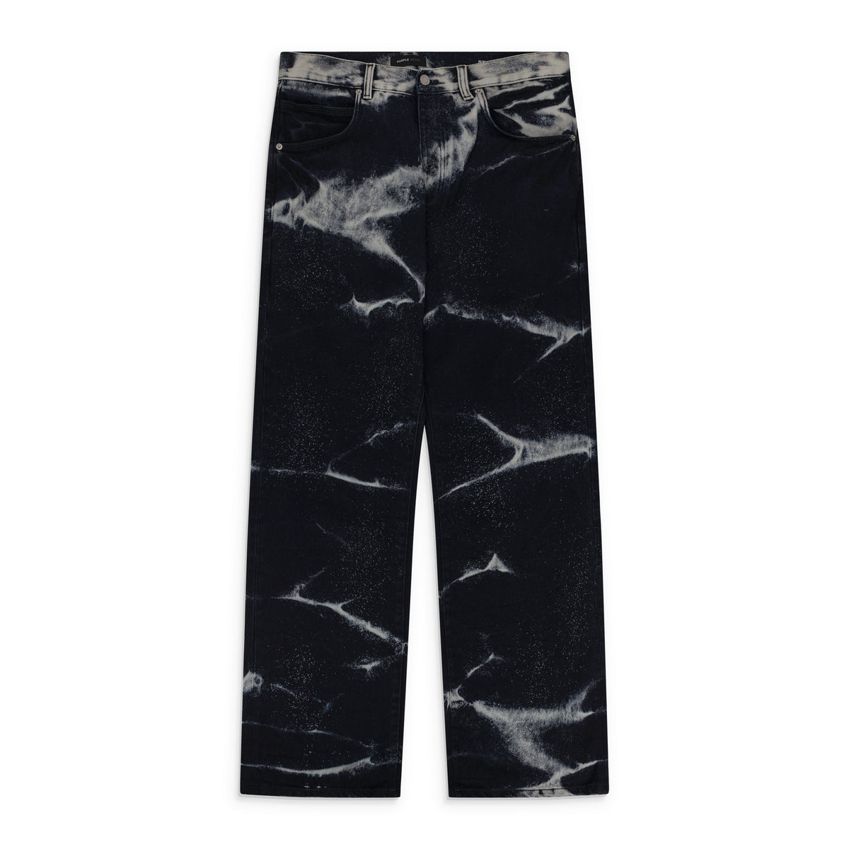 Black Marble Coated Baggy Fit Jeans
