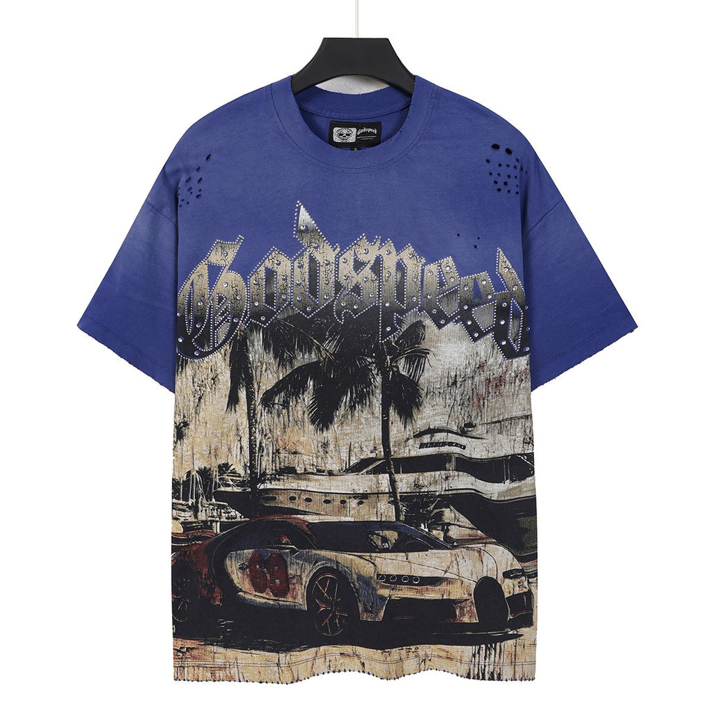 Godspeed Distressed Rhinestone Graphic T-Shirt