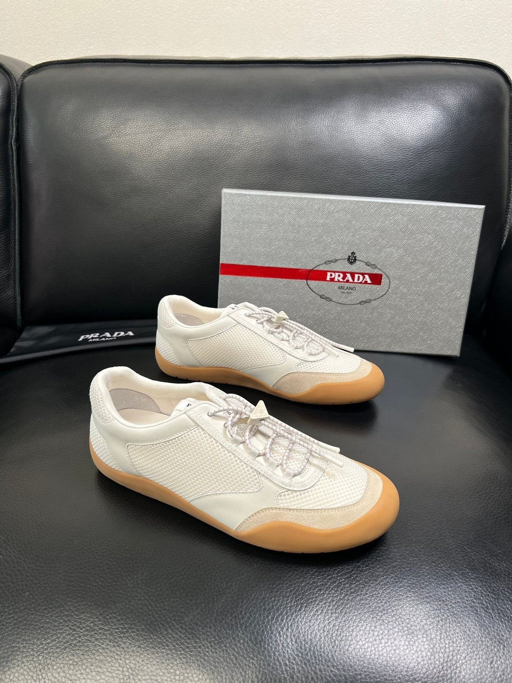 Prada Men's White Gum Sole Sneakers