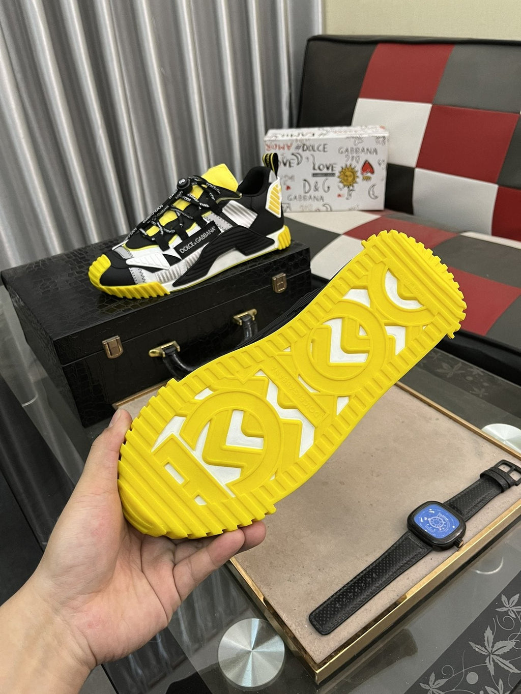 Dolce & Gabbana Black, White & Yellow Chunky Sneakers