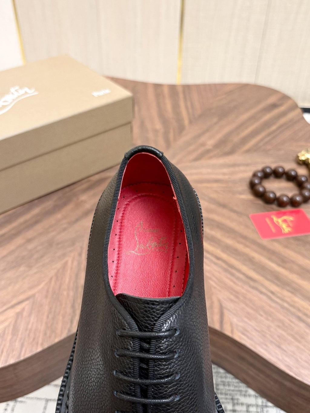 Black Lace-Up Dress Shoes with Red Lining