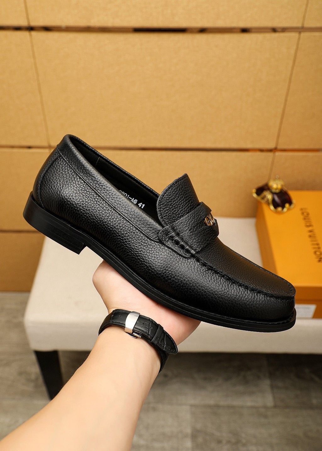 Louis Vuitton Black Pebbled Leather Loafers