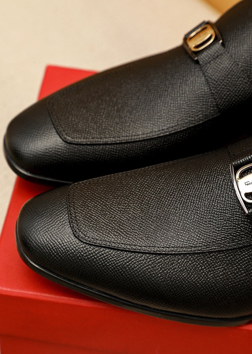 Ferragamo Men's Black Buckle Loafers - Low-Profile Heel