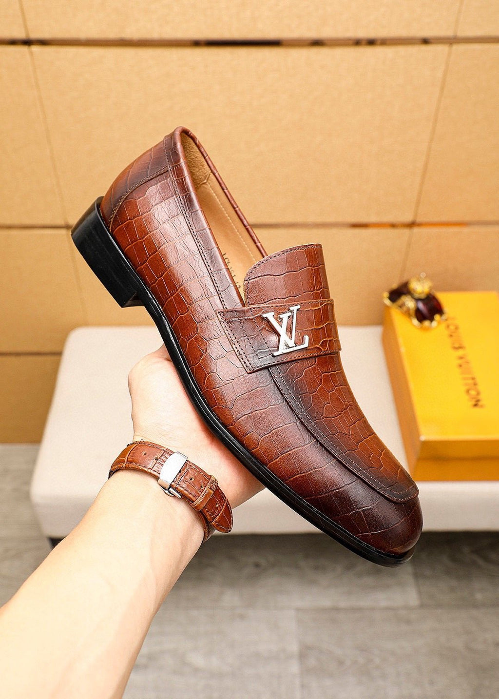 Louis Vuitton Embossed Metal-Accent Loafers