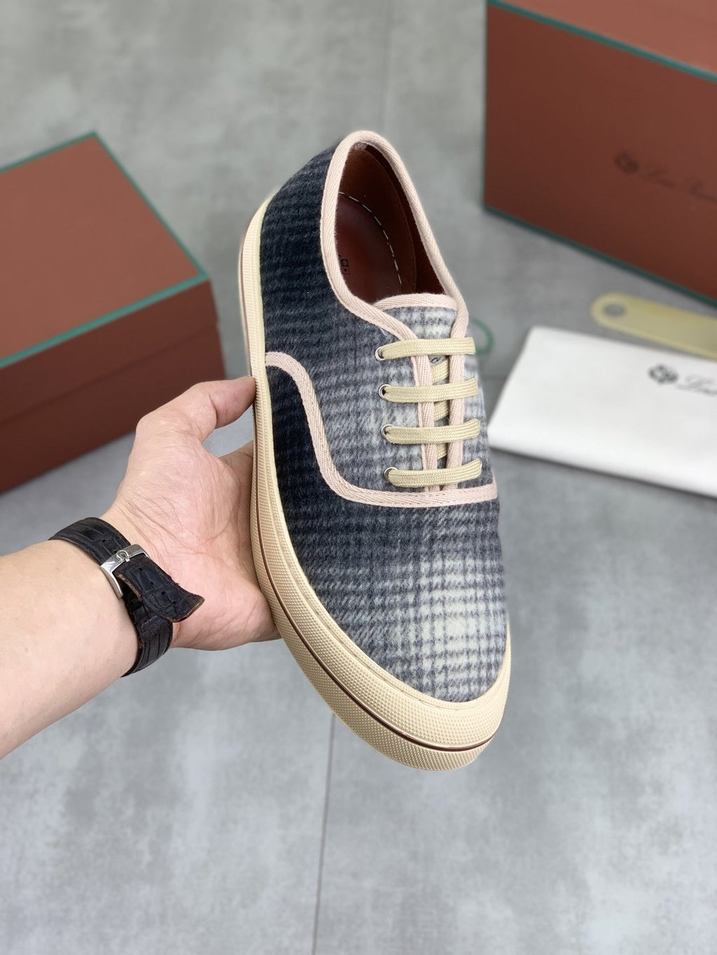 Loro Piana Plaid Lace-Up Casual Shoes
